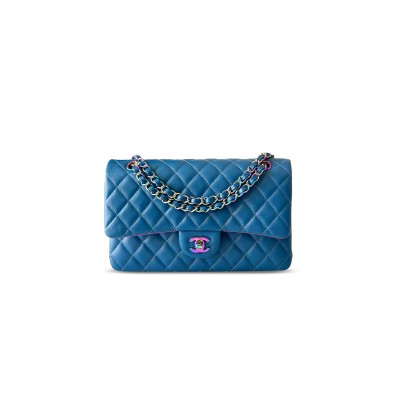 CHANEL RAINBOW CLASSIC MEDIUM DOUBLE FLAP BAG BULE A01112 (25*16*8cm)